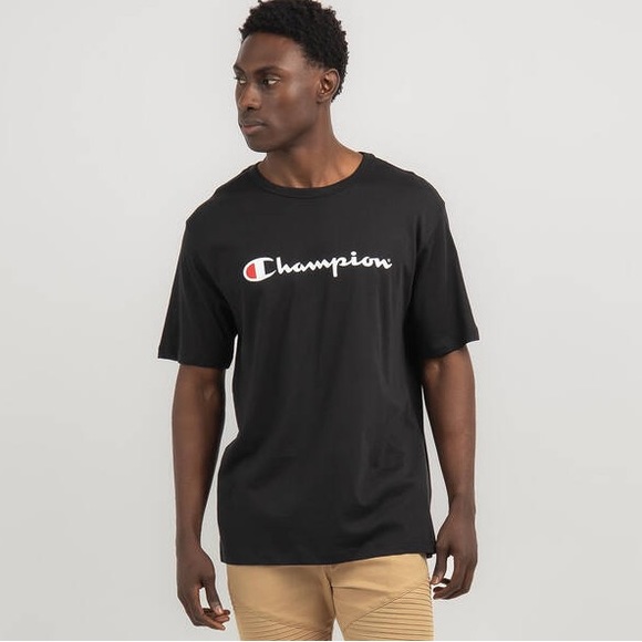 💥3/$15💥NWT - Champion Men’s Short Sleeve Logo Tee Shirt in Black - XL - Picture 1 of 12